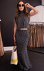 Stripe Bias Skirt & High Neck Top