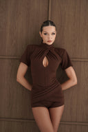 Twist Knicker Shorts & bodysuit set / Brown