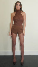 Backless Lace Bodysuit/ Chocolate