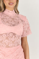 Savannah Lace Bodysuit & Ruched Skirt Set / Pink