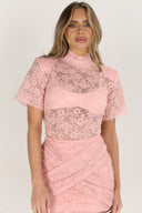 Savannah Lace Bodysuit & Ruched Skirt Set / Pink