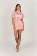 Savannah Lace Bodysuit & Ruched Skirt Set / Pink