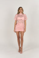 Savannah Lace Bodysuit & Ruched Skirt Set / Pink