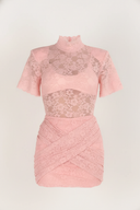 Savannah Lace Bodysuit & Ruched Skirt Set / Pink