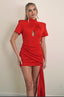 Fitted Twist Pleat Skirt With Drape / Red