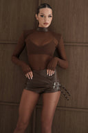 Jett Leather PU Buckle Shorts / Brown