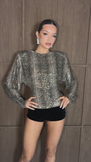 Tiffany Snake Print Sequin Structured Top