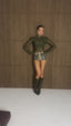 Sheer Mesh Bodysuit With Snake Sequin Collar /Olive