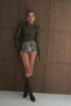 Sheer Mesh Bodysuit With Snake Sequin Collar /Olive